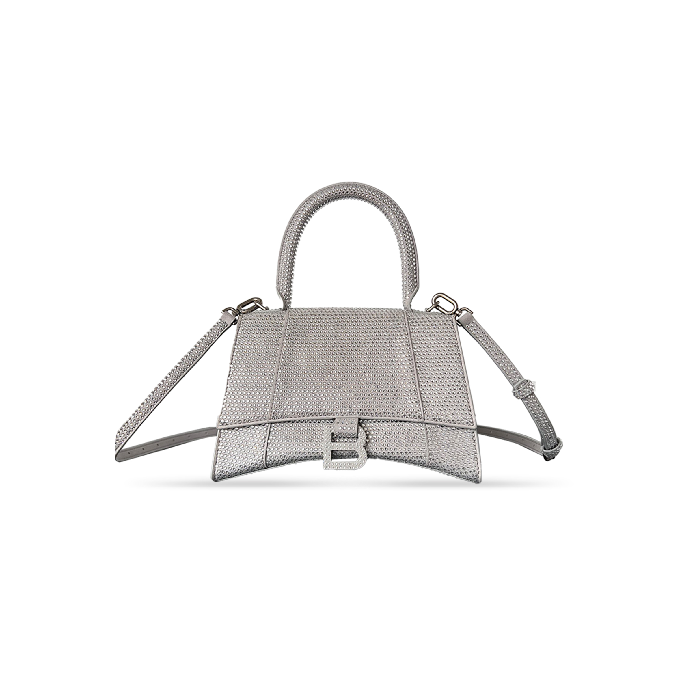 BALENCIAGA WOMEN'S HOURGLASS HANDBAG SMALL WITH RHINESTONES GREY 5935461QJ5N1000 (22.9*15*9.9cm)